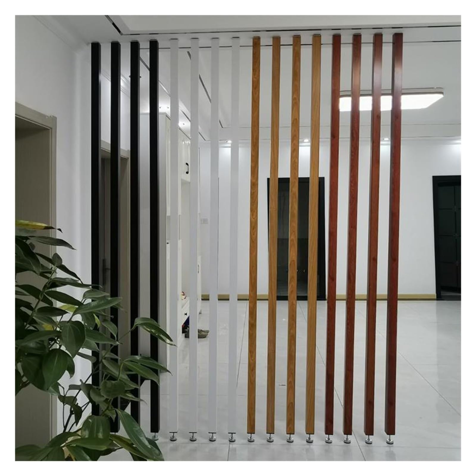 Wood Slat Room Divider, Adjustable 4ft-9ft Tall Screen, Wooden Partition for Home & Apartment, Stylish Black Wall Separator, Ideal for Entrance & Space Separation.