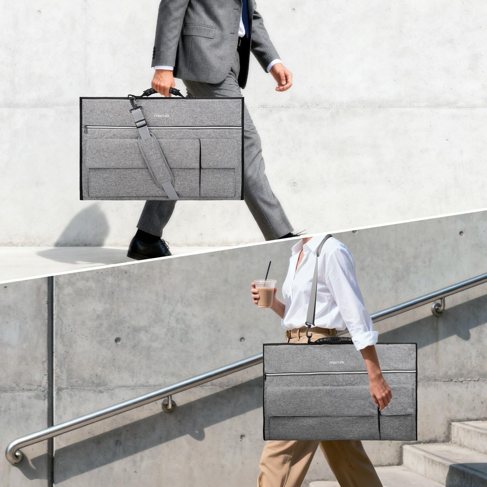 MOSISO Monitor Tragetasche, 27 Zoll Gepolsterte Monitor Reisetasche, Schutzhülle für Computer Monitore mit Verstellbarem Schultergurt & 3 Taschen für 27 Zoll Monitore, Grau