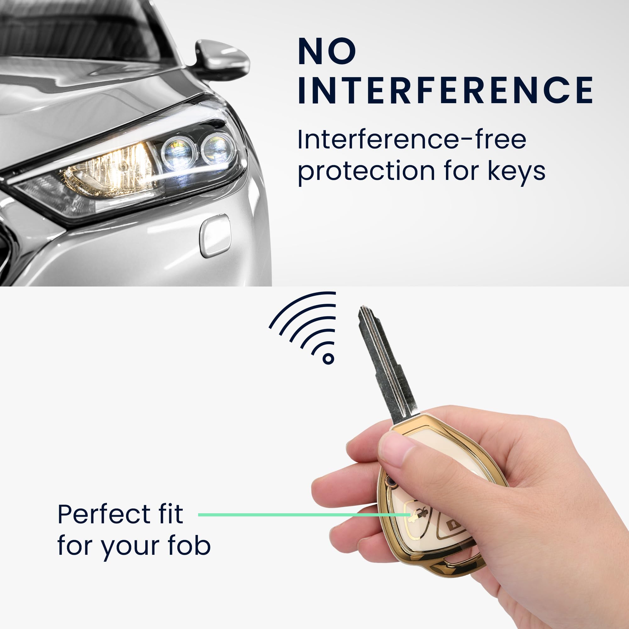 kwmobile Key Cover Compatible with Toyota 4-Button RAV4 Camry Avalon Corolla Matrix - Car Key Fob Case Protector - White/Gold - Image 3