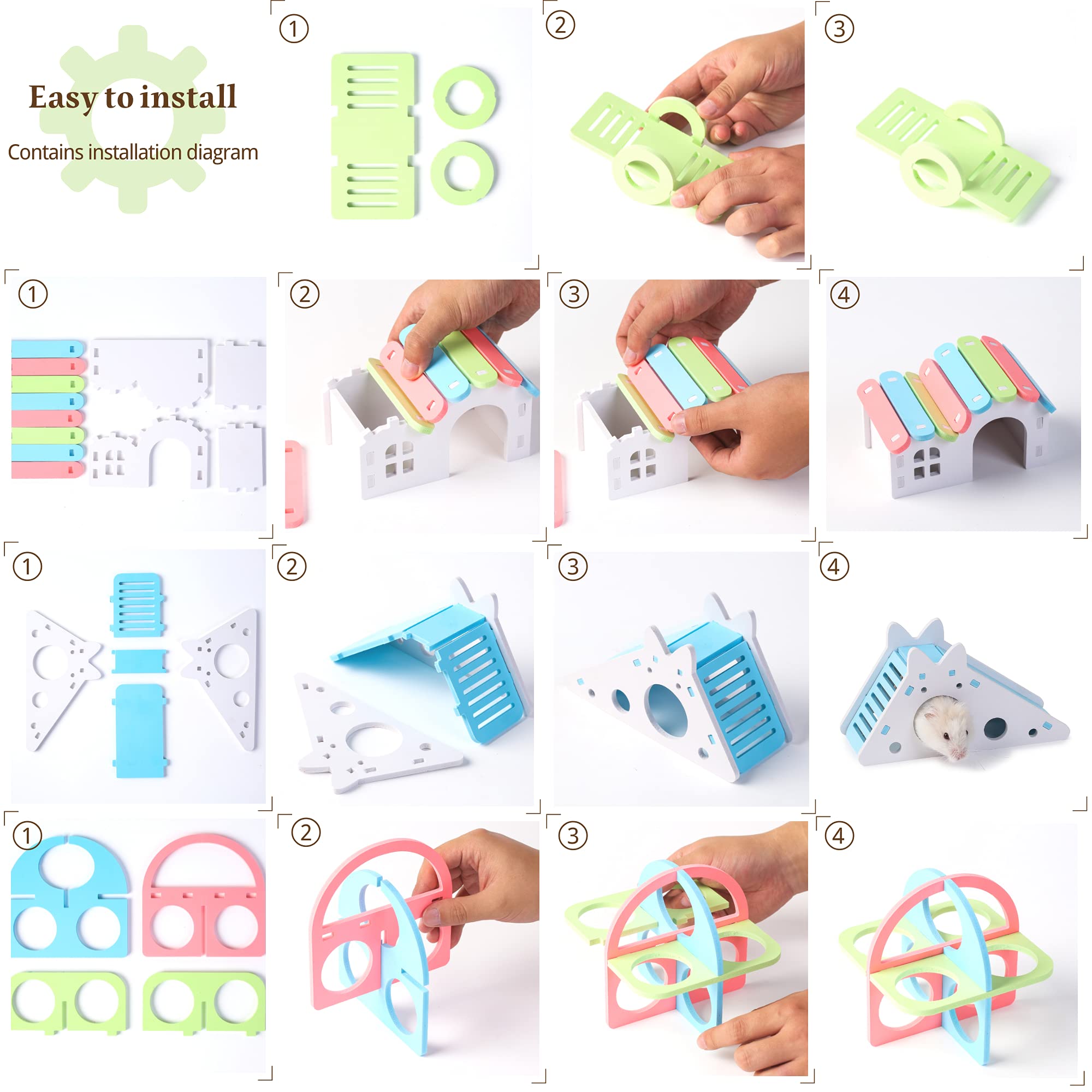 JanYoo Hamster Hideout and Toys Wheel for Dwarf Hamster Cage House Hut