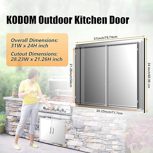 Miniatura 2 de KODOM Puertas de cocina al aire libre de 31 pulgadas de ancho x 24 pulgadas de alto, puertas de acceso dobles para barbacoa, puertas de acero