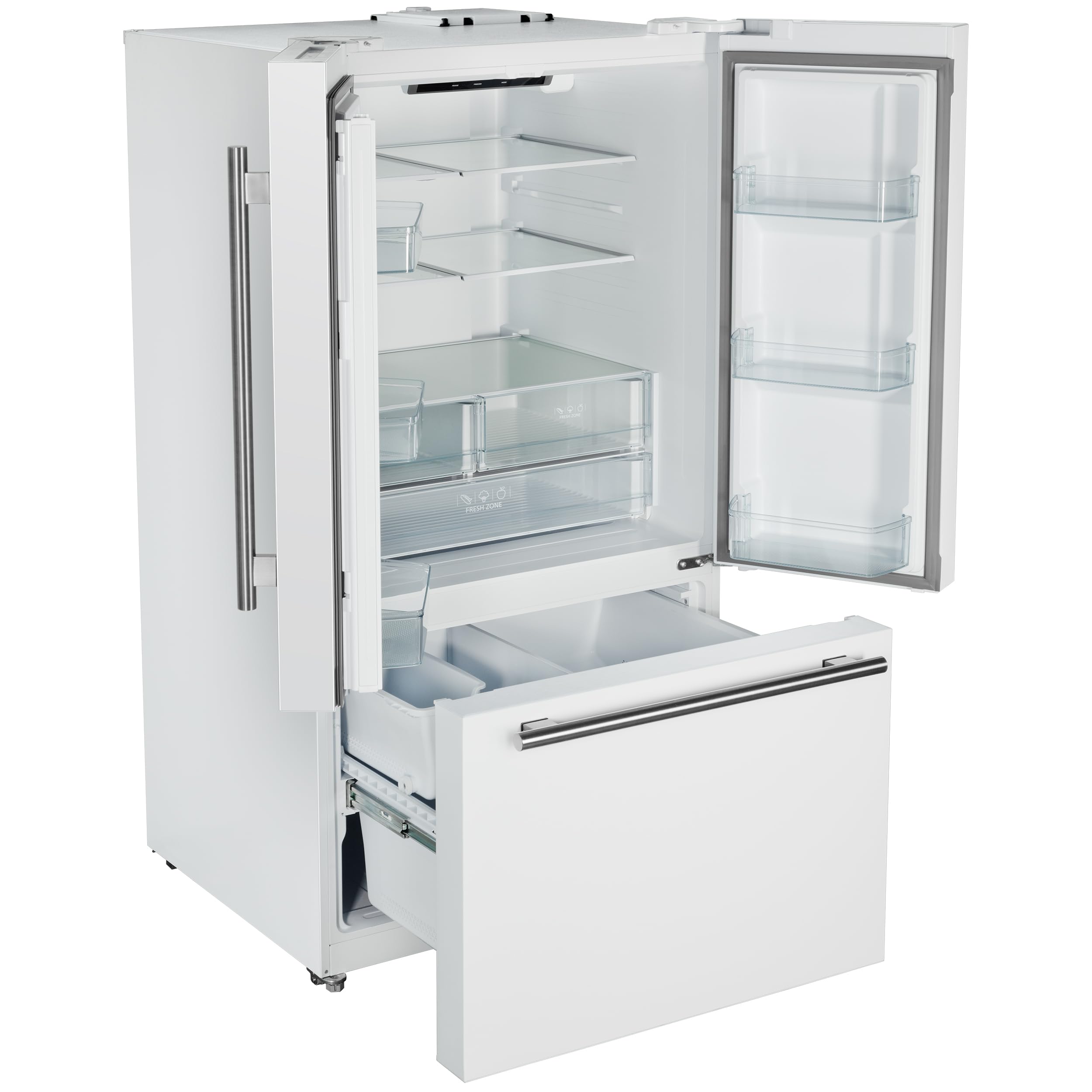 Forno Rivello 36-Inch French Door Refrigerator with Antique Brass Handles – Internal Water Dispenser, Filtered Ice Maker, Adjustable Shelves - White on Fridge.com