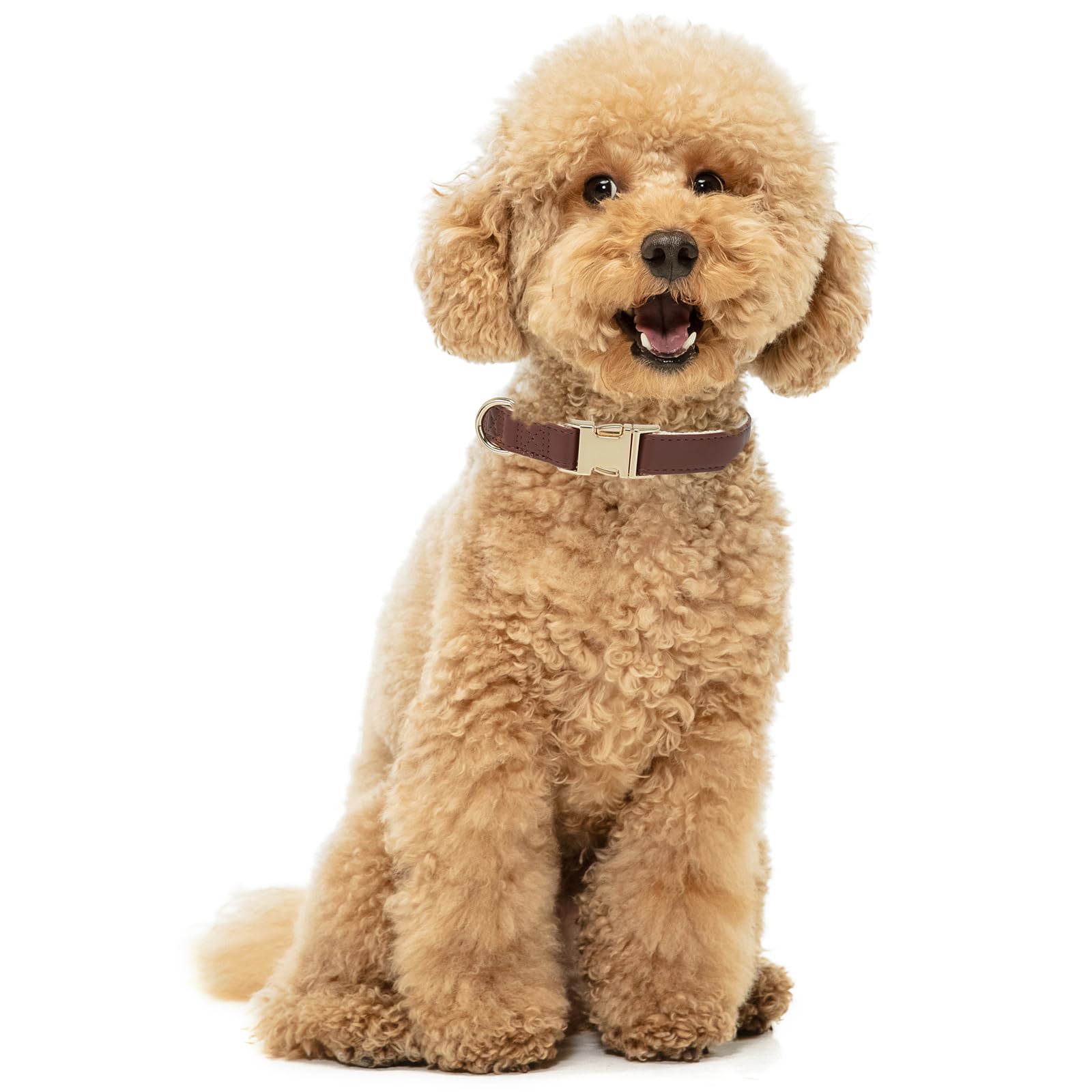 YUDOTE Soft Leather Dog Collars with Safety Quick Release Metal Buckle,Natural Cotton Padded Pleather Collar for Puppies with Senstive Skin,Brown - Image 2