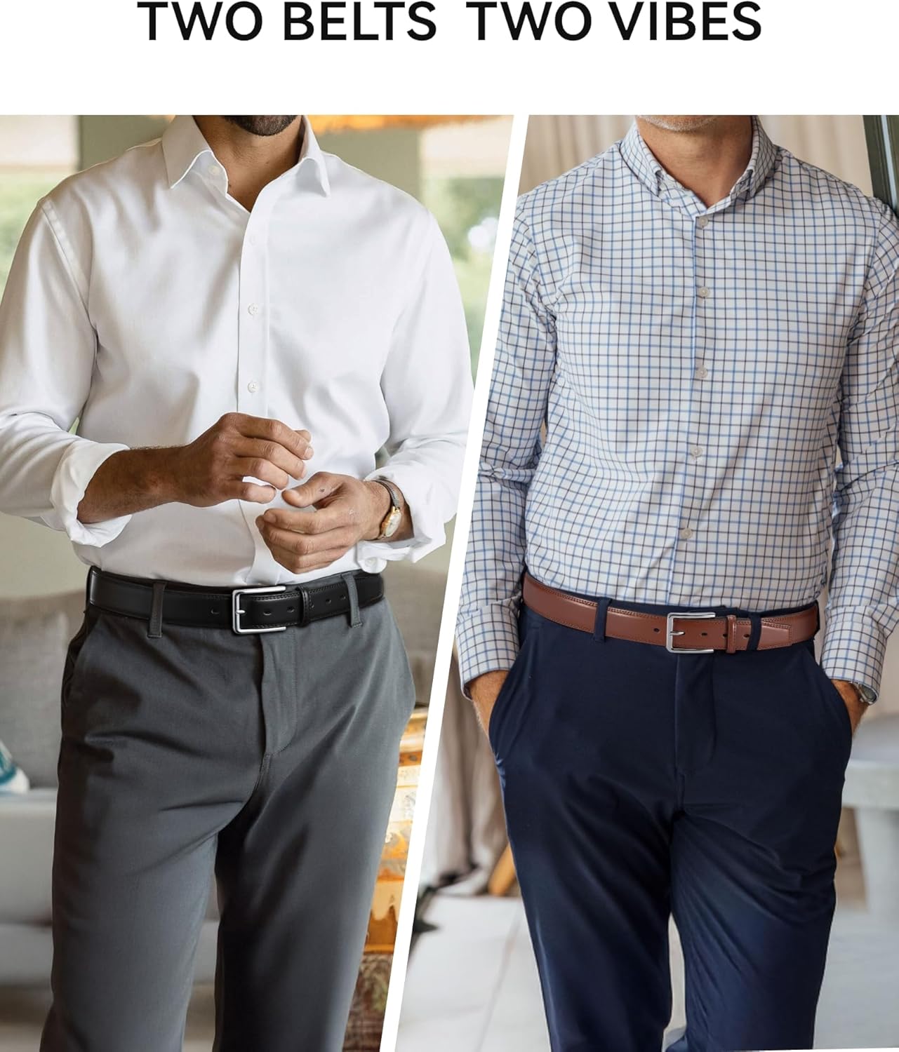 CHAOREN Leather Dress Belt Men 2 Pack - 1 3/8" Mens Belts for Work Business Casual Jeans - Image 2