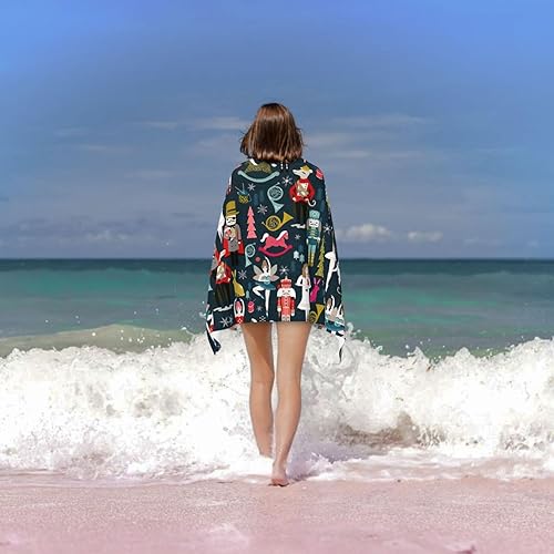 Miniatura 6 de NEZIH Toalla de playa de microfibra con estampado de cascanueces para mujer, 32 x 52 pulgadas, toallas de baño grandes, de secado rápido,
