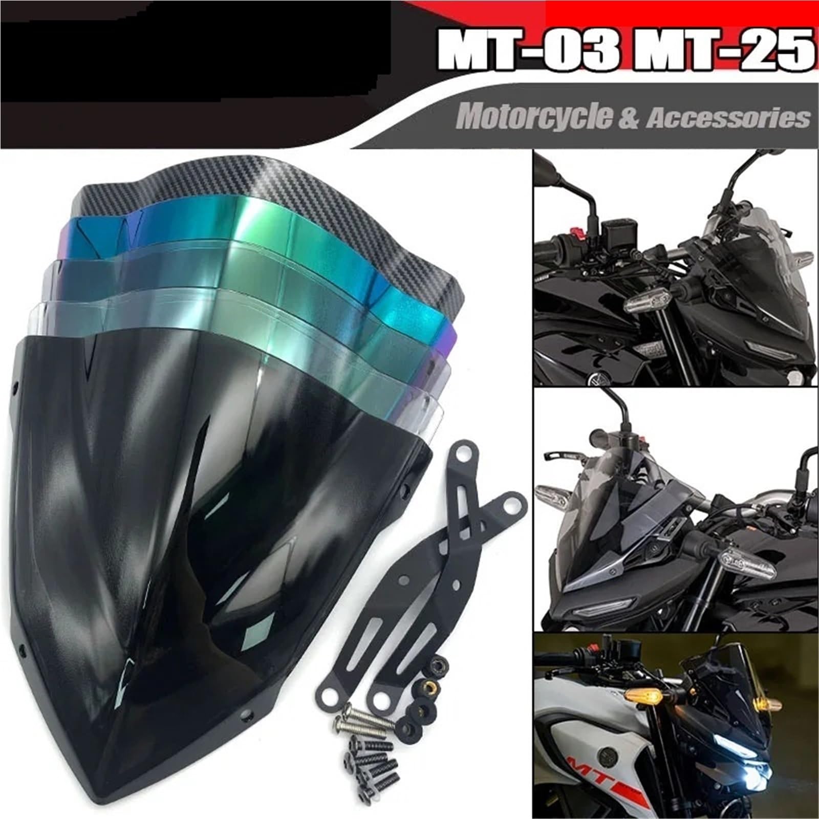 Spojler przedłużający szyba przednia Motocykl Sport Touring Przednia szyba Viser Visor Deflektor wiatru Pasuje do YAMAHA MT25 MT03 2020-2025 MT25 MT-03 2024 Przednia szyba motocyklowa(Clear)