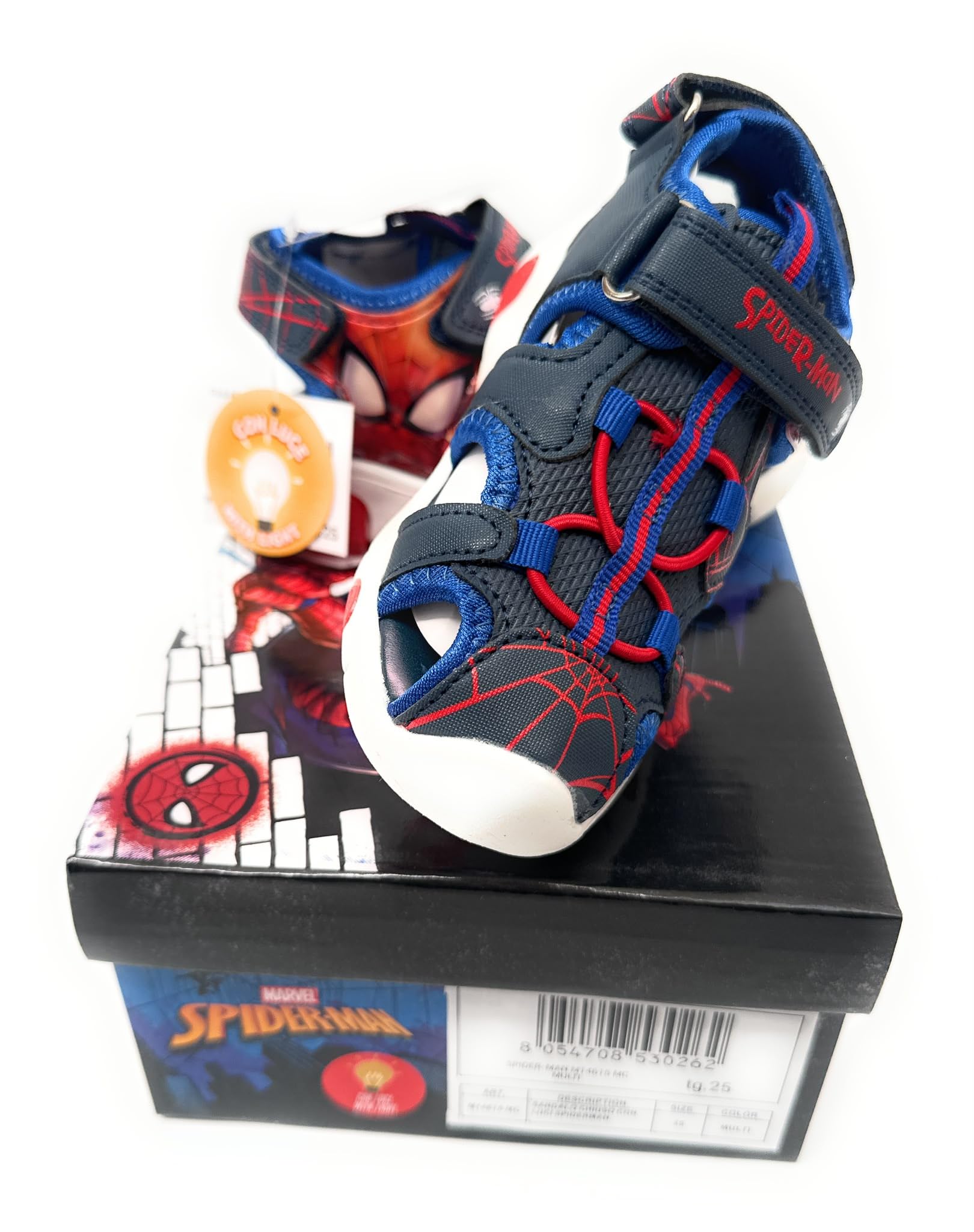 Scarpe Sandalo Chiuso Sneakers per Bambini Spider-Man Luci LED, Suola Luminosa, Luce Rossa,Varie Taglie (nerom Rosso, Sistema Taglie Calzature EU, Bambino Piccolo (2-5 Anni), Numero, Media, 27)