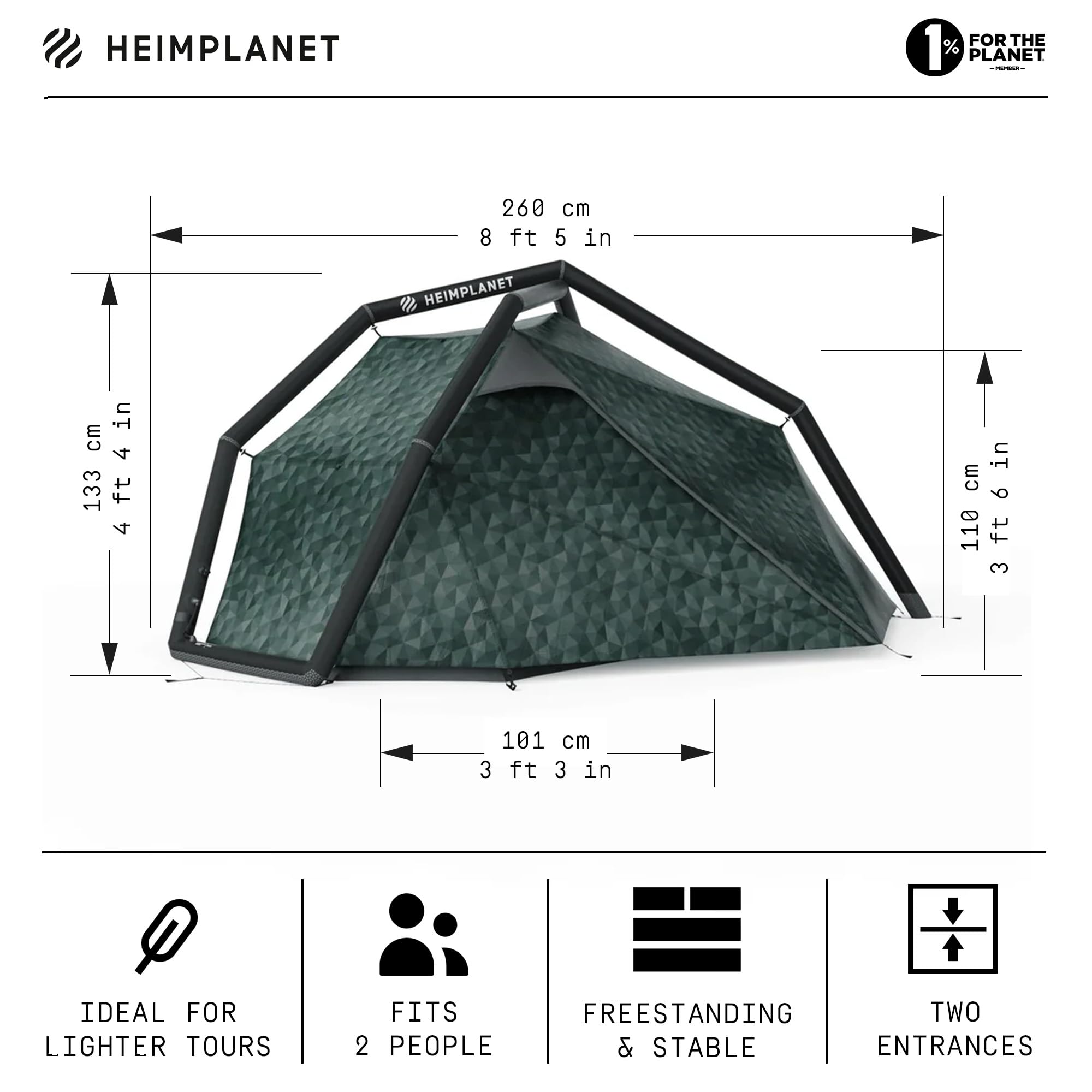 HEIMPLANET FISTRAL V2 Cairo Camo 2.9 kg Inflatable Tent for 1-2 People, Extremely Stable, 5000 mm Hydrostatic Head, Tent 2 People, Camping Tent, 