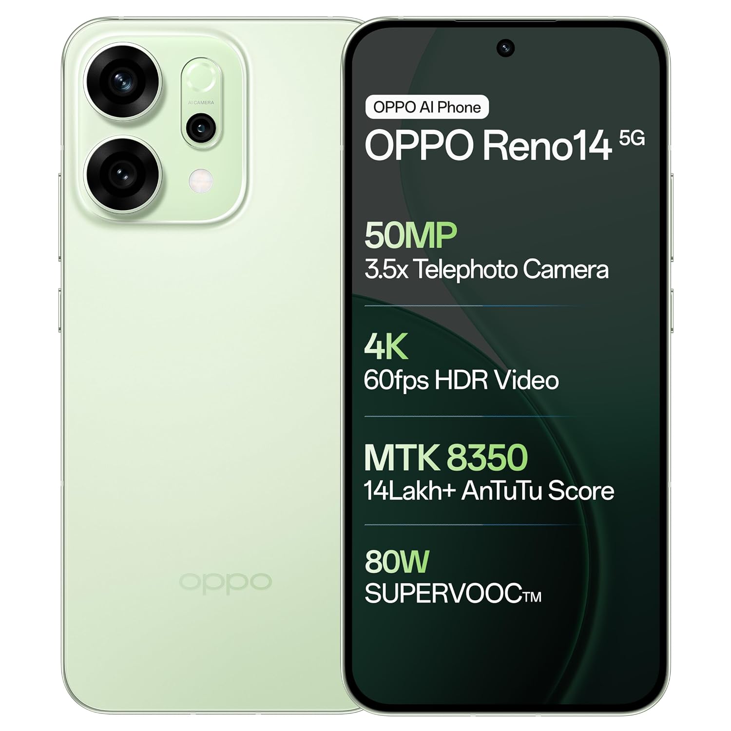 OPPO Reno14 5G (Mint Green, 8GB RAM, 256GB Storage) with No Cost EMI/Additional Exchange Offers OPPO Reno14 5G (Mint Green, 8GB RAM, 256GB Storage) with No Cost EMI/Additional Exchange Offers