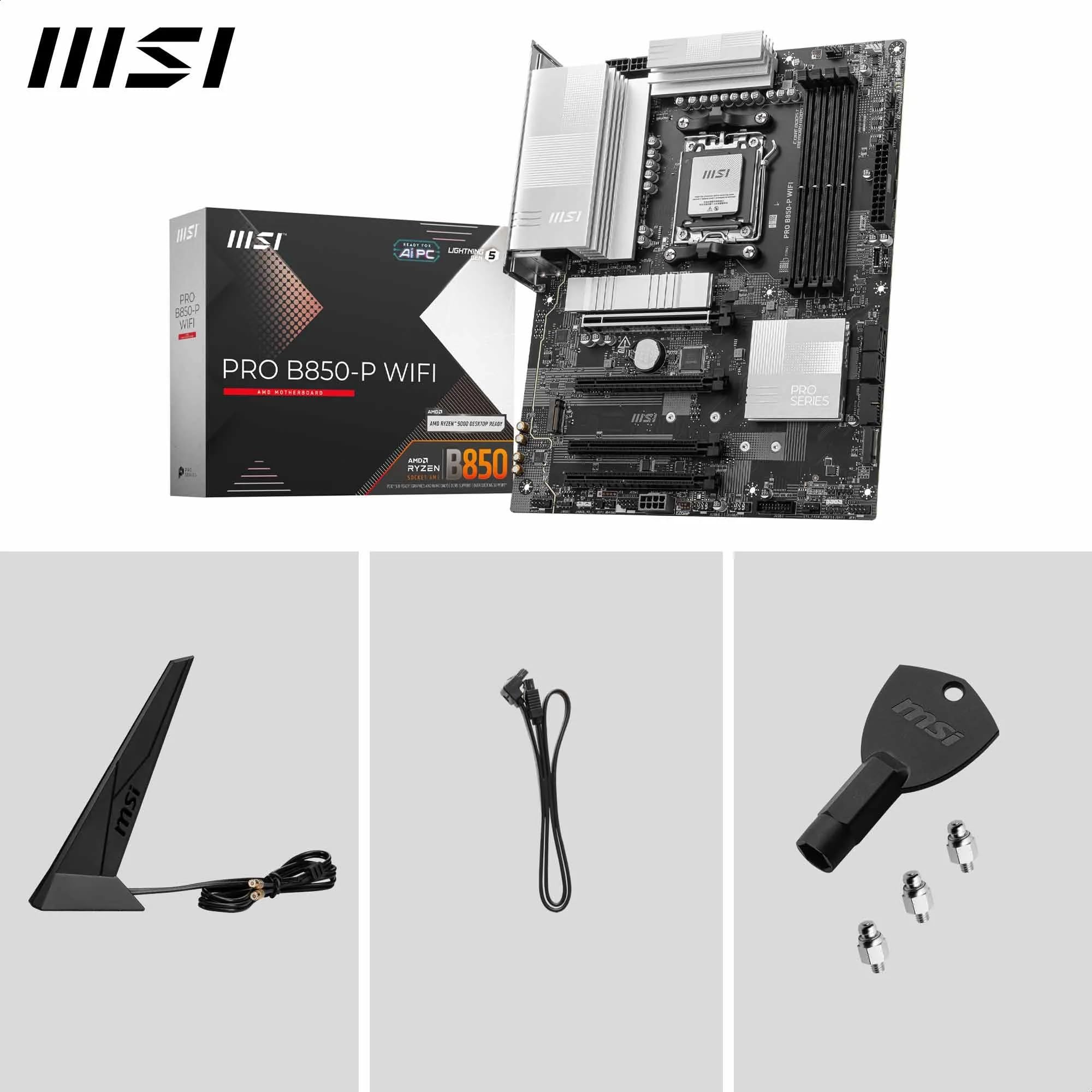 MSI PRO B850-P WIFI Płyta główna, ATX - Obsługuje procesory AMD Ryzen 9000/8000/7000, AM5 - DDR5 Memory Boost (8200+ MT/s OC), PCIe 5.0 x16 i 4.0 x16, M.2 Gen 5, Wi-Fi 7, 5G LAN