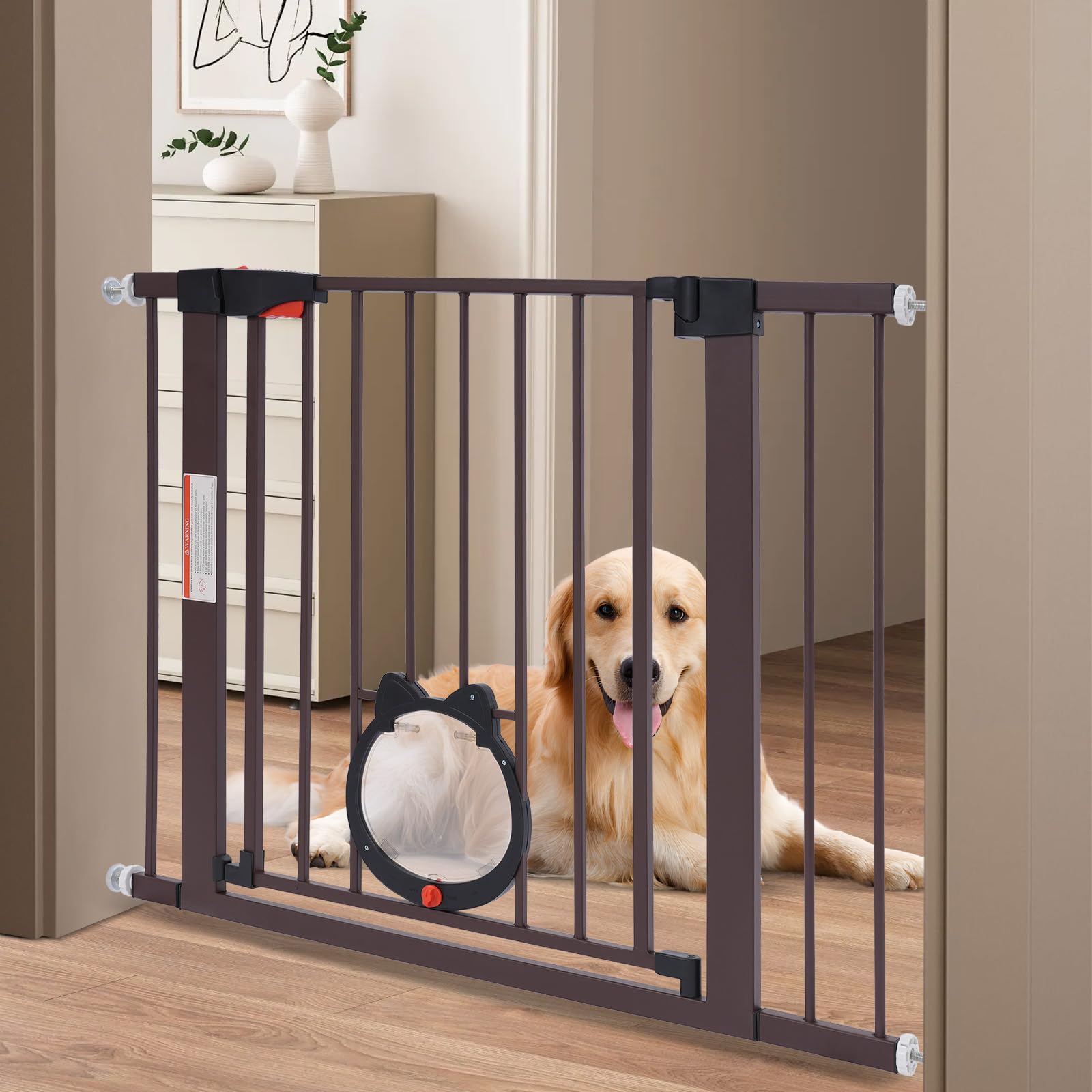 Barrera de seguridad para niños, 93 x 76 cm, para sujetar o perforar, para balcones, entradas, pasillos o aberturas de puertas (café)