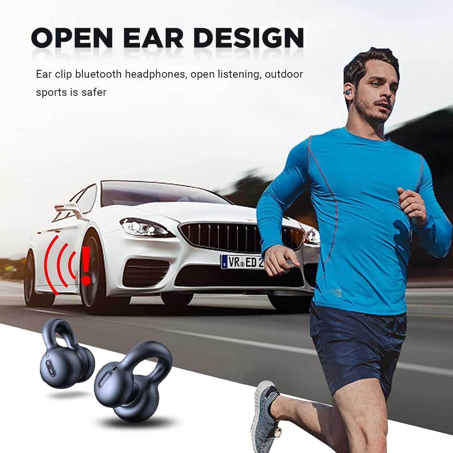 Wireless Earbuds Clip on Earbud Bluetooth 5.3 Headphones Open Ear Clip Earbuds 18 Hours Play time IP55 Waterproof for Fitness, Sports, Music