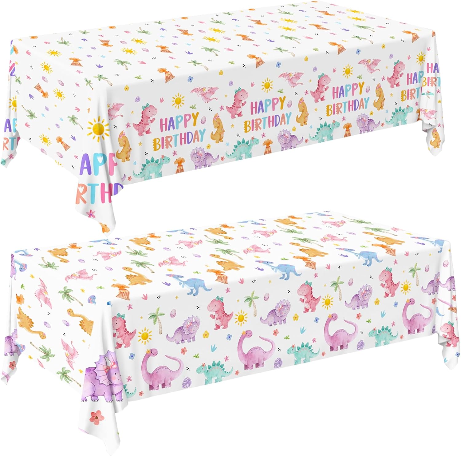 2Pcs Pink Dinosaur Birthday Tablecloths - Pink Dinosaur Party Table Cover for Girls, Pastel Disposable Plastic Dino Themed Table Cloth for Dinosaur Birthday Decorations