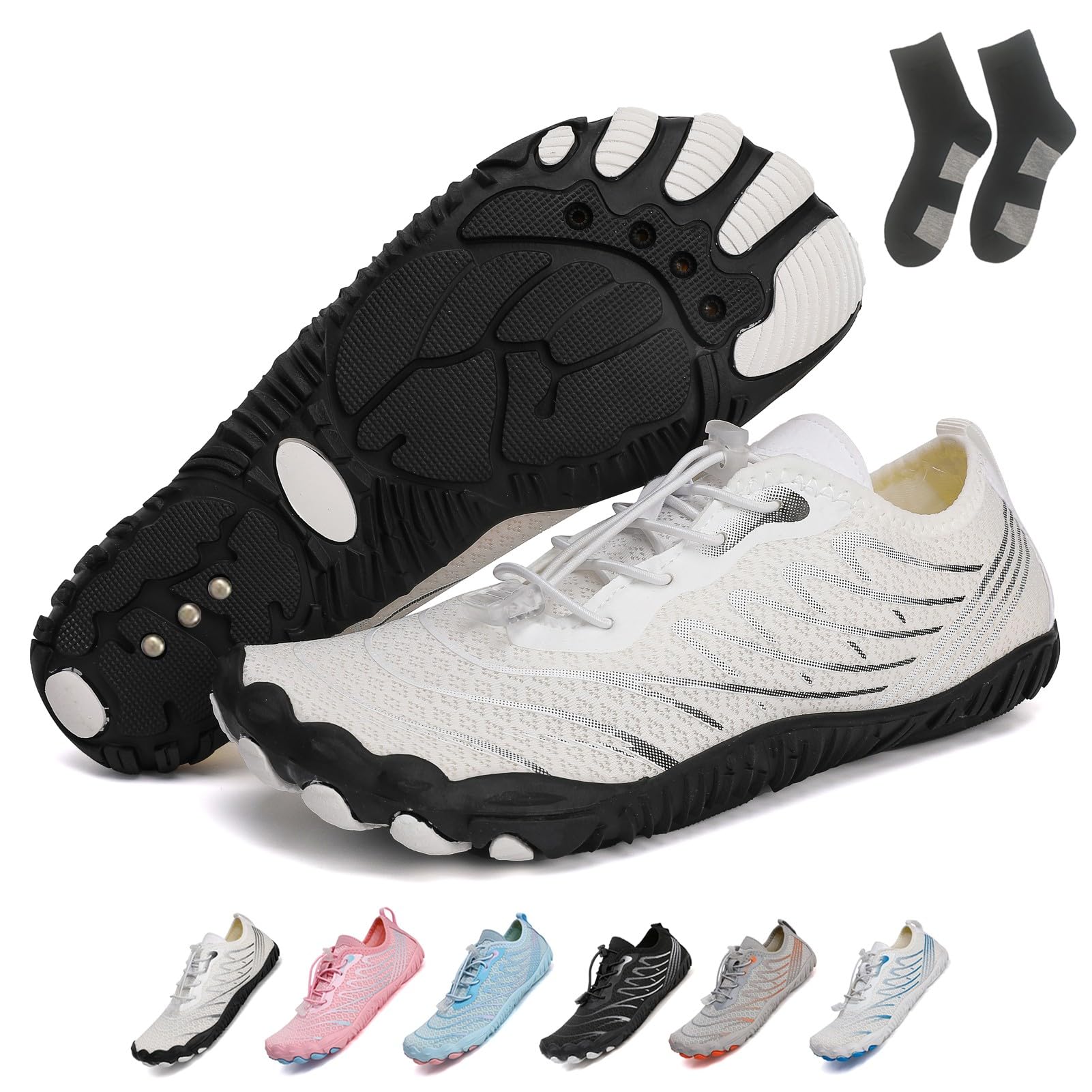 CLOUDEMO Grounded Footwear for Women Men, Grounded Footwear Barefoot Shoes with Copper, Comfortable Lightweight Non-Slip Barefoot Shoes Wide Toe Box Zero Drop (White-A,Women13/11Men)