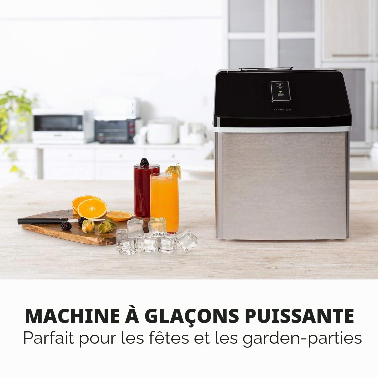 Klarstein Machine a Glacons pour la Maison, Capacité de 2.5L, Fabrique Rapidement Jusqu'à 13kg de Glacons, Machine à Glaçons de Taille Moyenne, Ice Maker avec Alarmes de Sécurité, Facile à Nettoyer