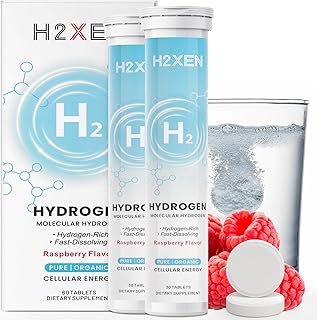 Molecular Hydrogen Tablets with Magnesium - 8 PPM Hydrogen Water Tablets for Drinking Water - Rich in Antioxidants, Supports Healthy Aging, Cellular Energy & Brain Health (60 Counts, Raspberry)