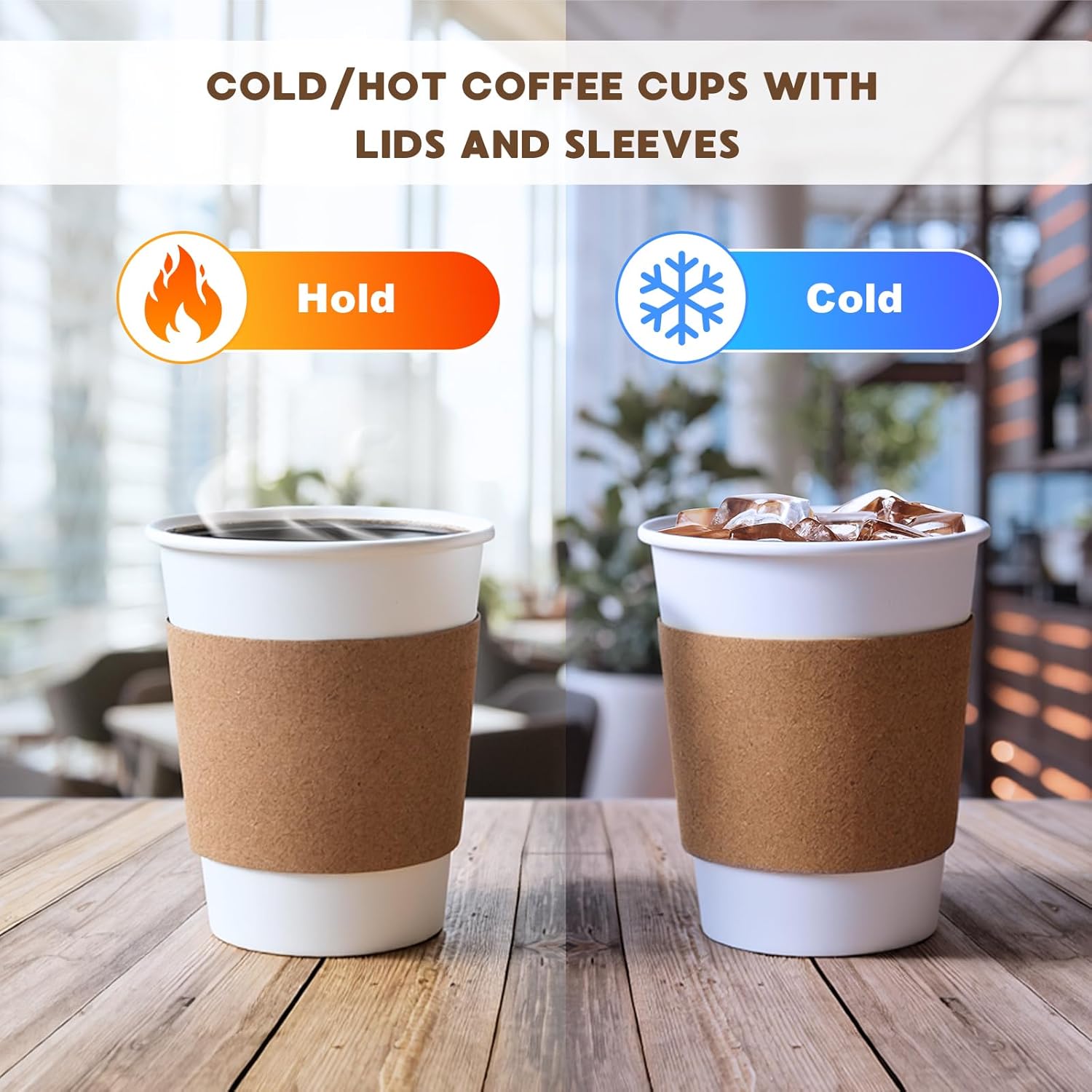 KesaPlan 100 Pack 12oz Disposable Paper Coffee Cups with Lids & Sleeves, To Go Hot Coffee Cups for Tea Cocoa Chocolate Juice, Hot & Cold Drinking Paper Cup Bulk for Cafes Home Office Travels Parties - Image 4