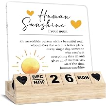 Human Sunshine Inspirational Gifts - Appreciation Wooden Block Calendar, Motivational Thank You Gifts for Coworkers Women Man, Boss Office Desk Decor, Employee Coach Mentor Desk Sign