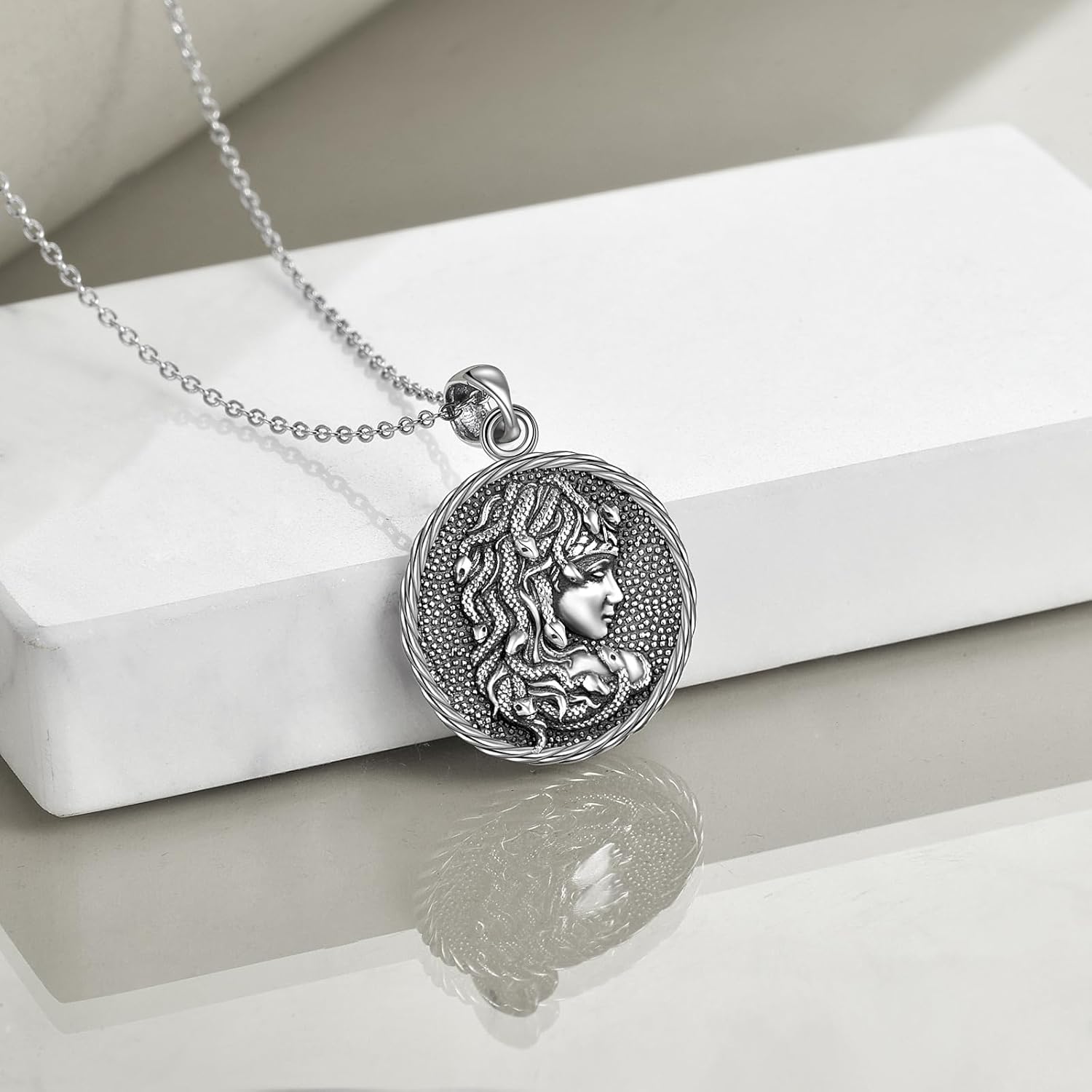 WINNICACA S925 Sterling Silver Medusa Snake/St Christopher Necklace Protection Amulet Pendant Catholic Medallions Jewelry Gift for Men Women - Image 3
