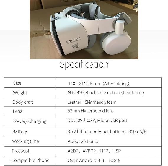 3D VR Virtual Reality Headset with Remote Control, IMAX Stereo VR Viewer for Movies and Games Bluetooth Wireless VR Glasses for 4.7-6.3 inch IPhone IOS/Android Color: White, Size: R1