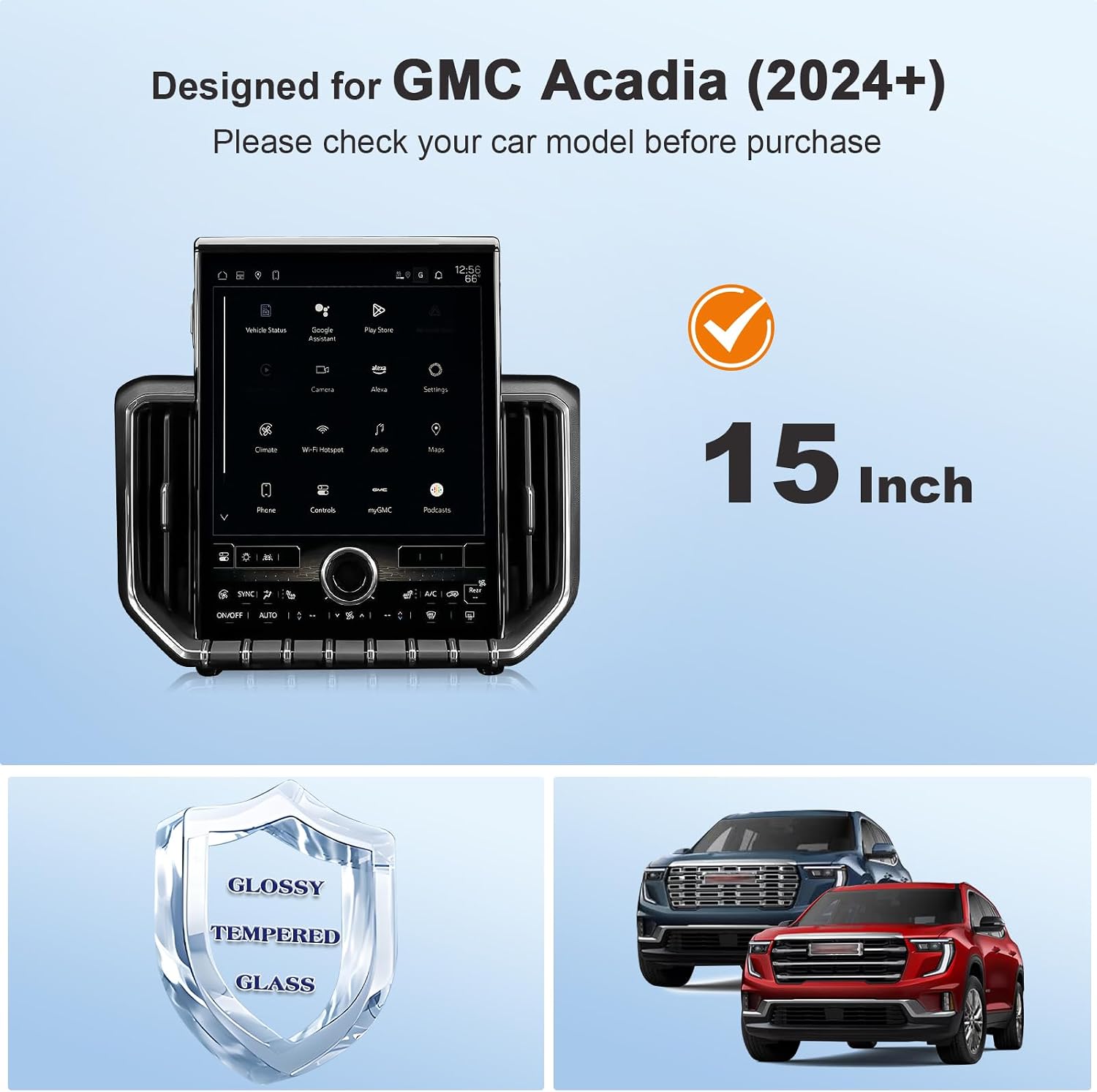 for 2024 GMC Acadia Screen Protector for 2024 GMC Acadia Elevation/AT4/Denali 15-in for 2024 GMC Acadia Accessories 9H Anti-Scratch Tempered Glass Protective Film