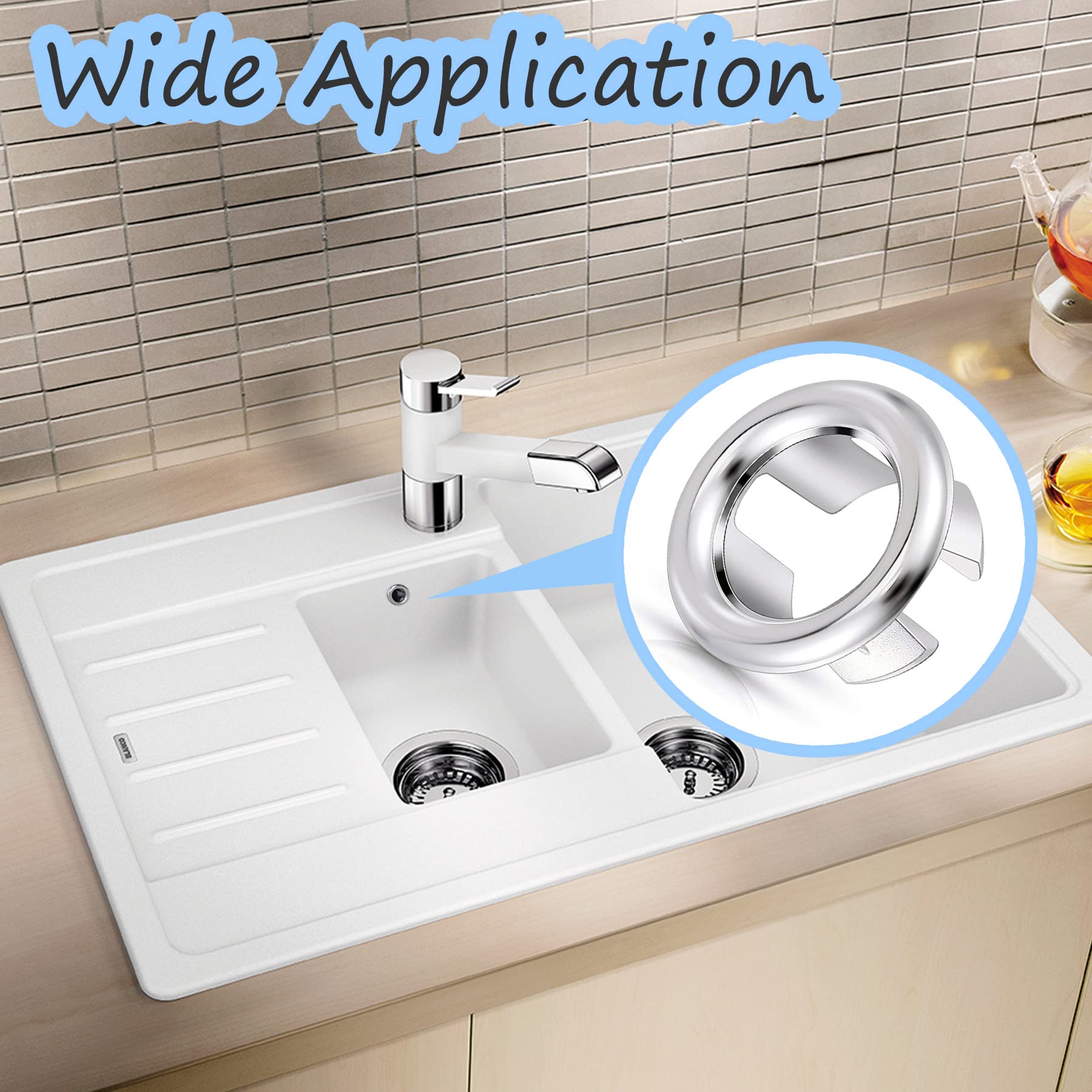 Paquete de 4 fundas para anillo de desbordamiento para fregadero de baño de cocina, agujero redondo de desbordamiento, tapa de desagüe, inserción en el agujero de repuesto 5