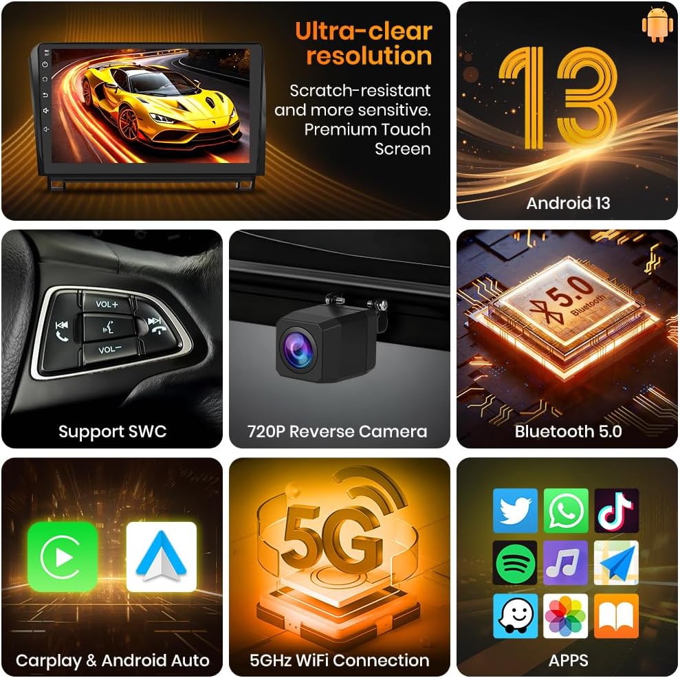 Car Radio Stereo for Toyota Tundra 2007-2013 Toyota Sequoia 2008-2018 10.1 Inch Touch Screen 4G RAM 64G ROM with Wireless Carplay&Android Auto SWC GPS Navigation Bluetooth Backup Camera