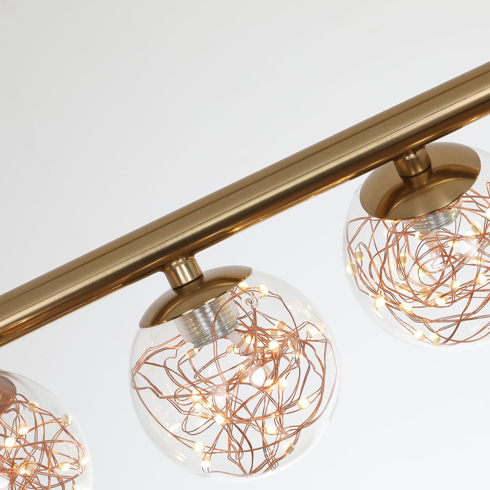 GEADI Gold Kronleuchter 120CM Modern Globe Pendelleuchte Esstisch mit 12 Glaskugel Lampenschirme Einstellbare Hängeleuchte 50W Led Hängelampen für Esszimmer, Wohnzimmer, Küchen, Lounge