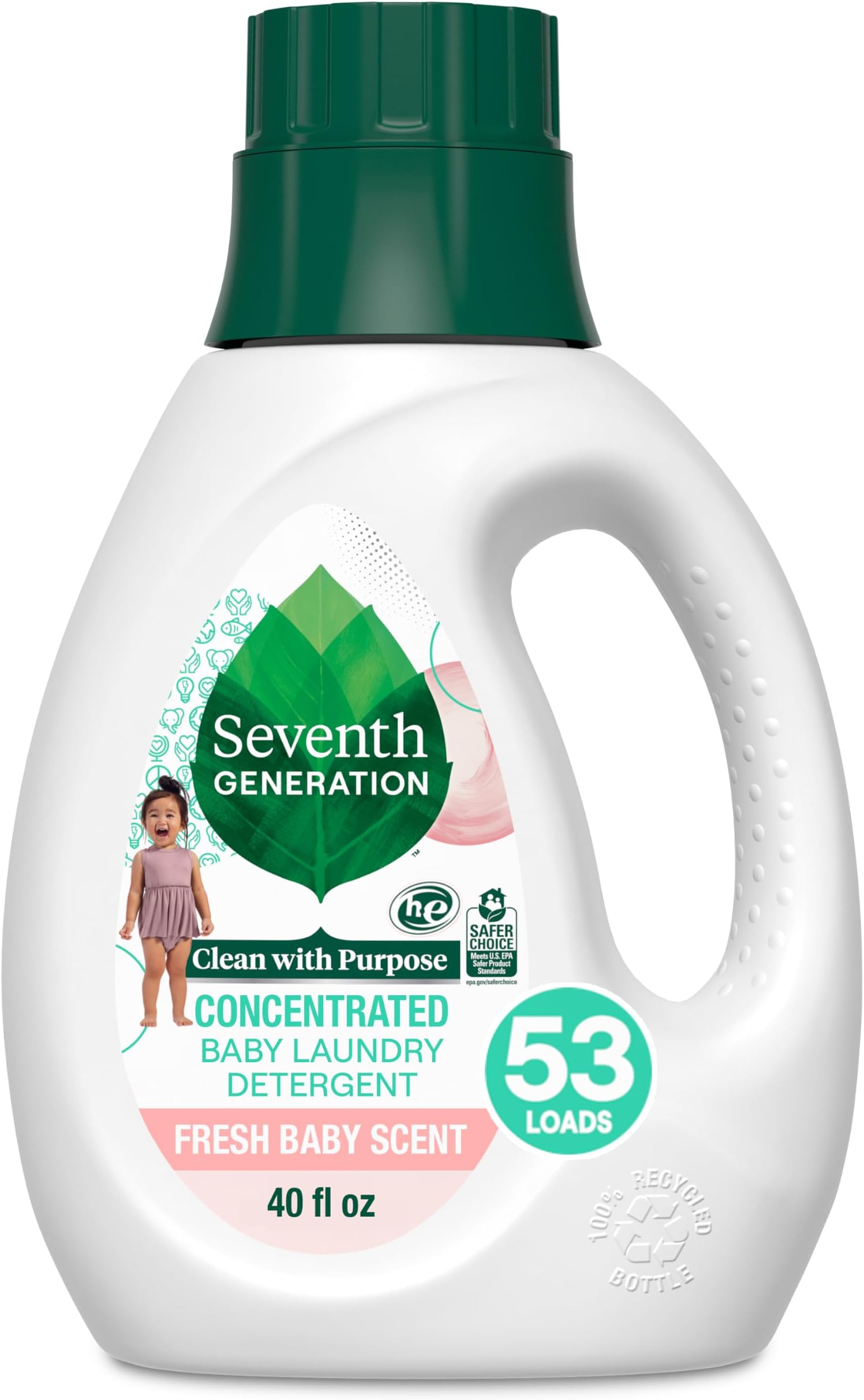 Seventh Generation Concentrated Baby Laundry Detergent, Stain Fighting Formula, Fresh Scent, 40 oz (53 Loads)