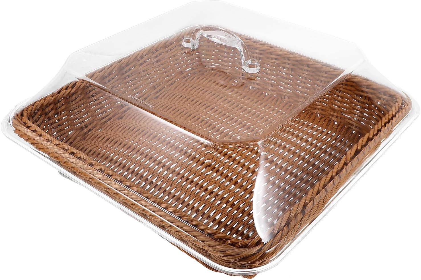 Abaodam Woven Bread Basket with Lid 31.4cm Square Rattan Imitation Storage Basket for Food Serving Desktop Snack and Fruit Organizer Tray