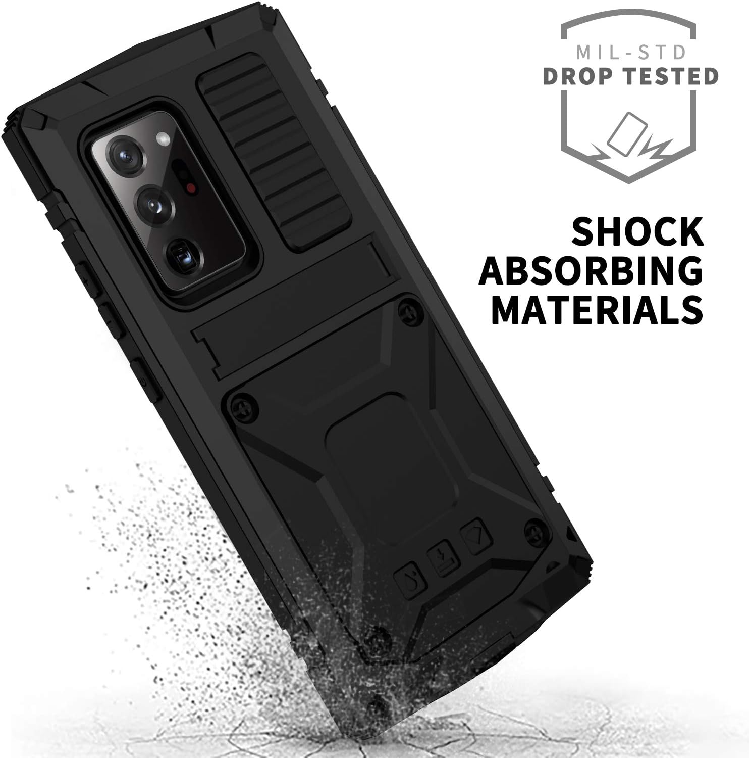 CHENXI Compatible for Samsung Galaxy Note 20 Ultra Case, Aluminum Metal Gorilla Glass Shockproof Military Heavy Duty Sturdy Protector Cover Hard Case for Galaxy Note 20 Ultra (Black)