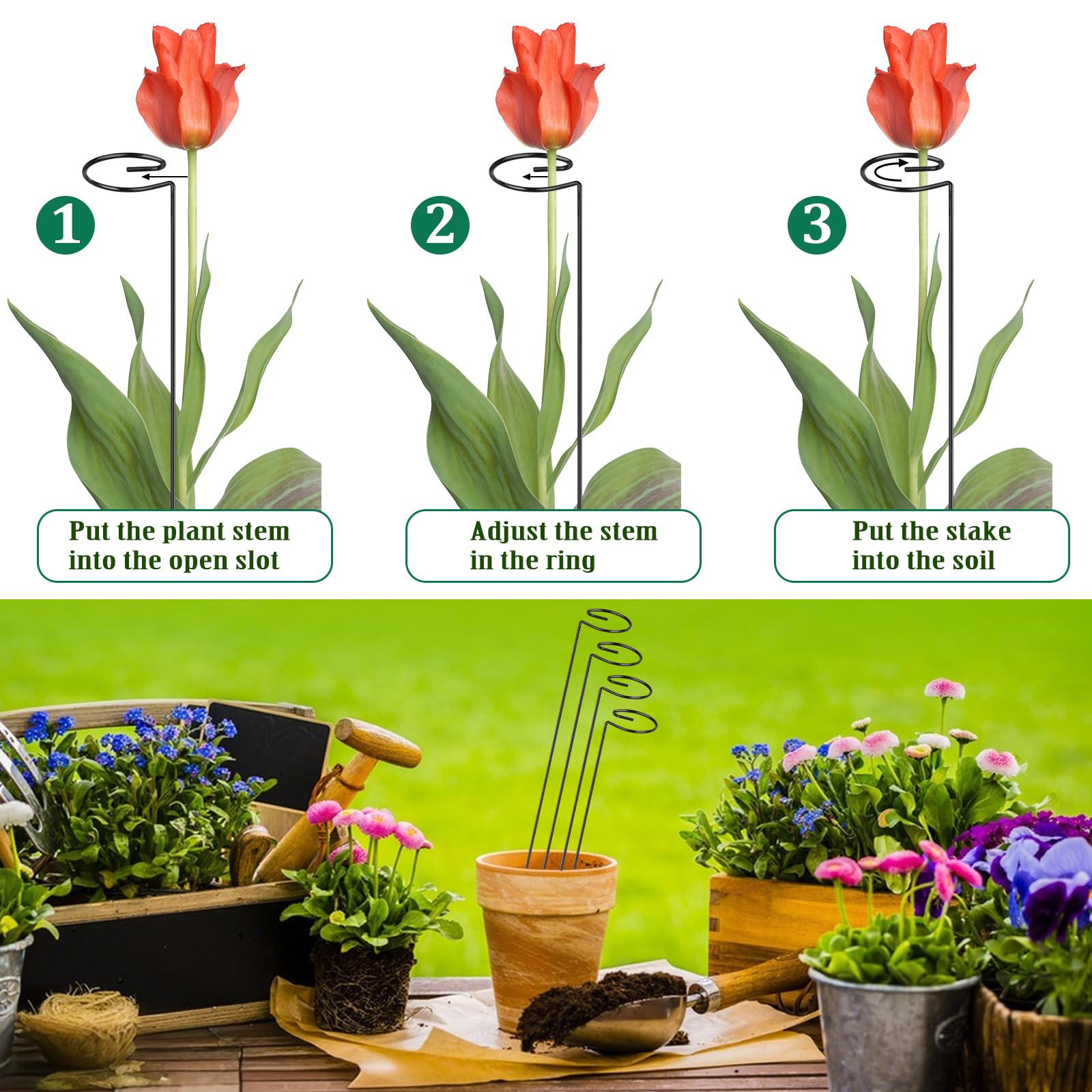Lot de 20 piquets de 61 cm pour plantes d'extérieur, piquets de support pour plantes de jardin à tige unique pour jardinage, fleurs, orchidée, pivoine, lys et rose