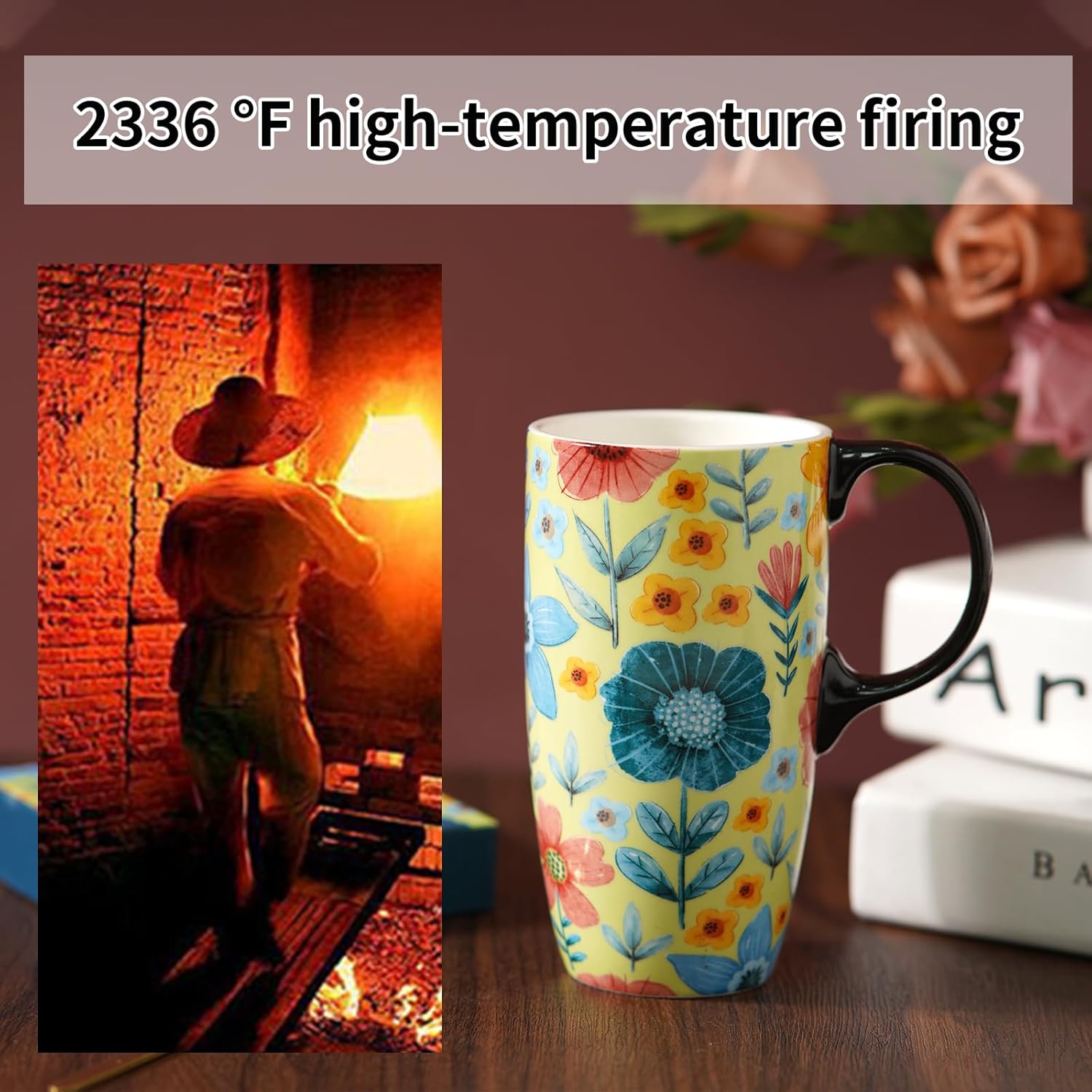 Topadorn Ceramic Mug Porcelain Latte Cup Coffee Mug with Gift Box,17oz.Green - Image 2