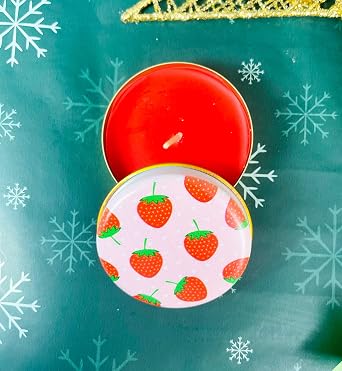 giftmoda Çilek Tasarımlı Kokulu Teneke Mum (Kırmızı)