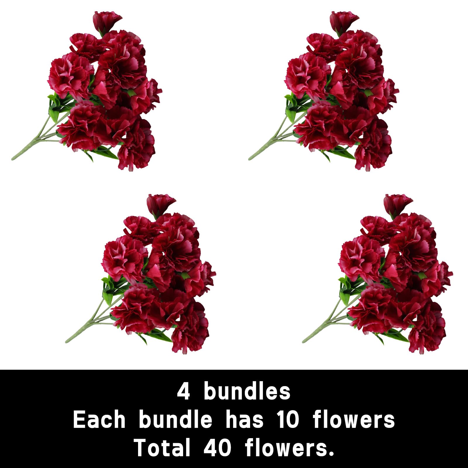 astylishome Fake Flowers for Outside Small Artificial Plants Red Carnations with Stems Faux Flower for Gifts Table Centerpiece Bedroom Room Desk Indoor Decorations 0410 - Image 2