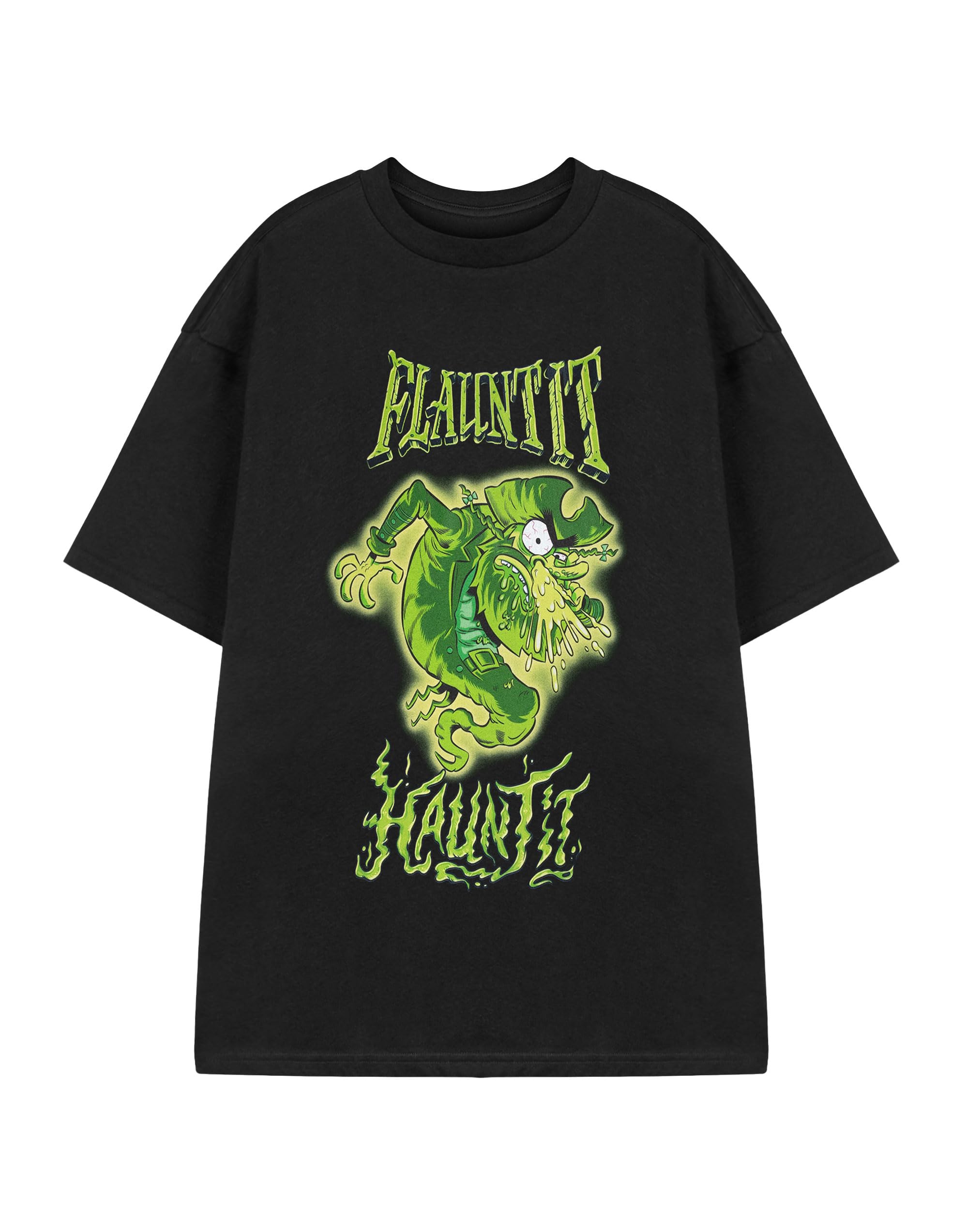 Spongebob Squarepants Unisex Flaunt It Haunt It The Flying Dutchman Black Short-Sleeved Graphic Tee | Casual Cartoon T-Shirt | Adult Halloween Apparel | Spongebob Merch - Medium