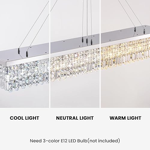 Miniatura 34 de 7PM Candelabro rectangular de cristal K9 moderno colgante rectangular para comedor, cocina, isla dormitorio, color negro, 47 pulgadas de largo x 10