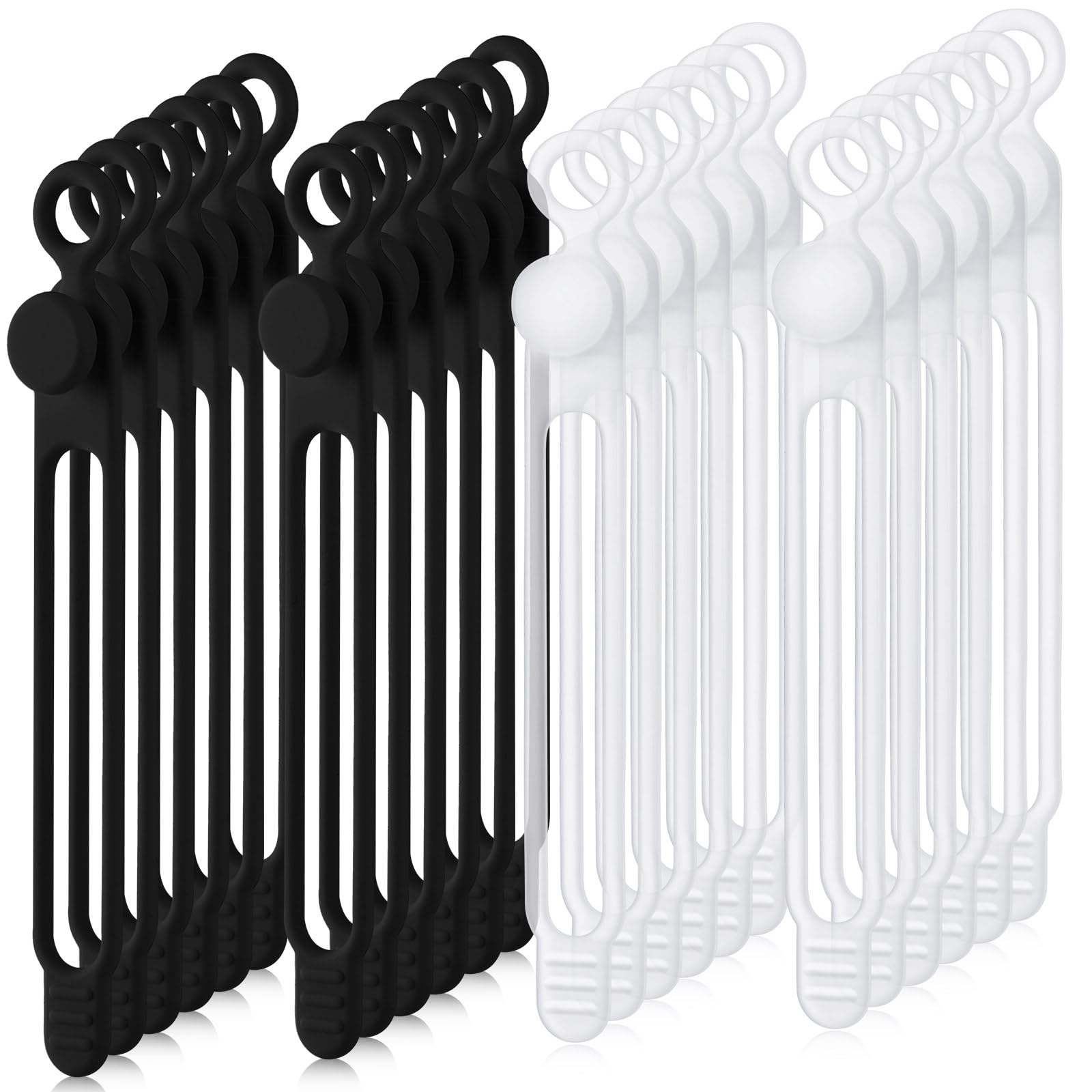 Nuanchu 40 Pcs Silicone Cable Ties Reusable Holder Adjustable Straps Multipurpose Charging Cable Organizer for Fastening Charging Cords Wires (4.17 Inch,Translucent, Black) | Adjustable Wire Straps for Cord Management, Cable Organizer, Charging Cords, Fastening Wires, Multipurpose Desk Holder