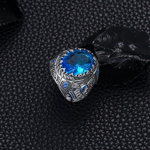 Miniatura 3 de Anillo de plata esterlina oxidada con topacio azul para hombre, joyería retro vintage genial para hombres, anillo de topacio azul, regalo para