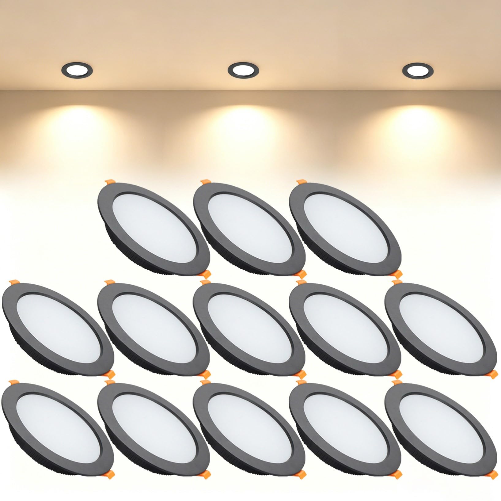 VOGHMOLD 18W Ultra Slim LED Downlight Recessed Ceiling Light 5 inch, 3000K Spot Lights Black Aluminum Trim, Cut Φ150-160mm, AC110-240V Panel Lighting for Office Hallway Closet, 13 Pack