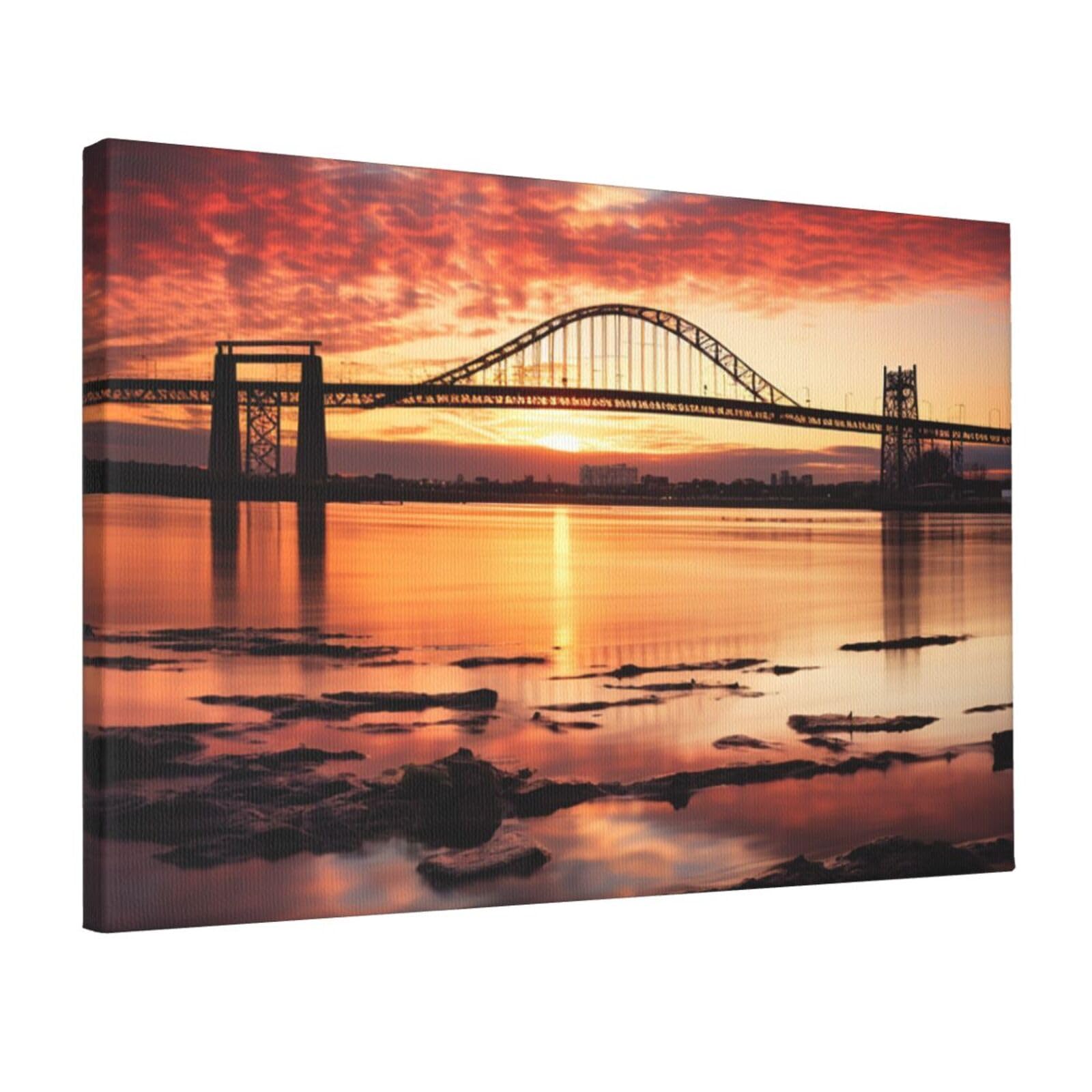 Canvas Wall Art for Living Room Wall Decor 12"x18" Modern Artwork Painting Pictures Hanging Canvas Prints Newark Bay Bridge and Sunset Aesthetic Wall Art for Bedroom Bathroom Office Wallart Decor