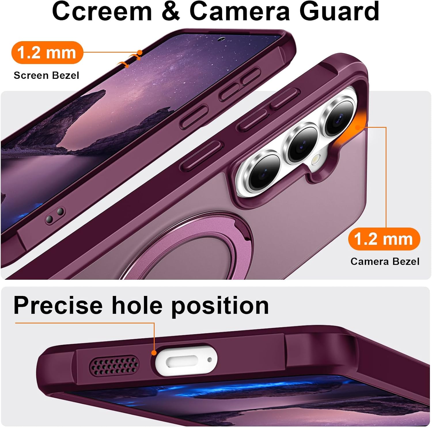 360° Magnetic Swivel Ring for Samsung S26 case, Built-in Metal Stand and Ring Holder, Magsafe Compatible, Military Grade Protection, Shock and Vibration Resistant - Wine Red