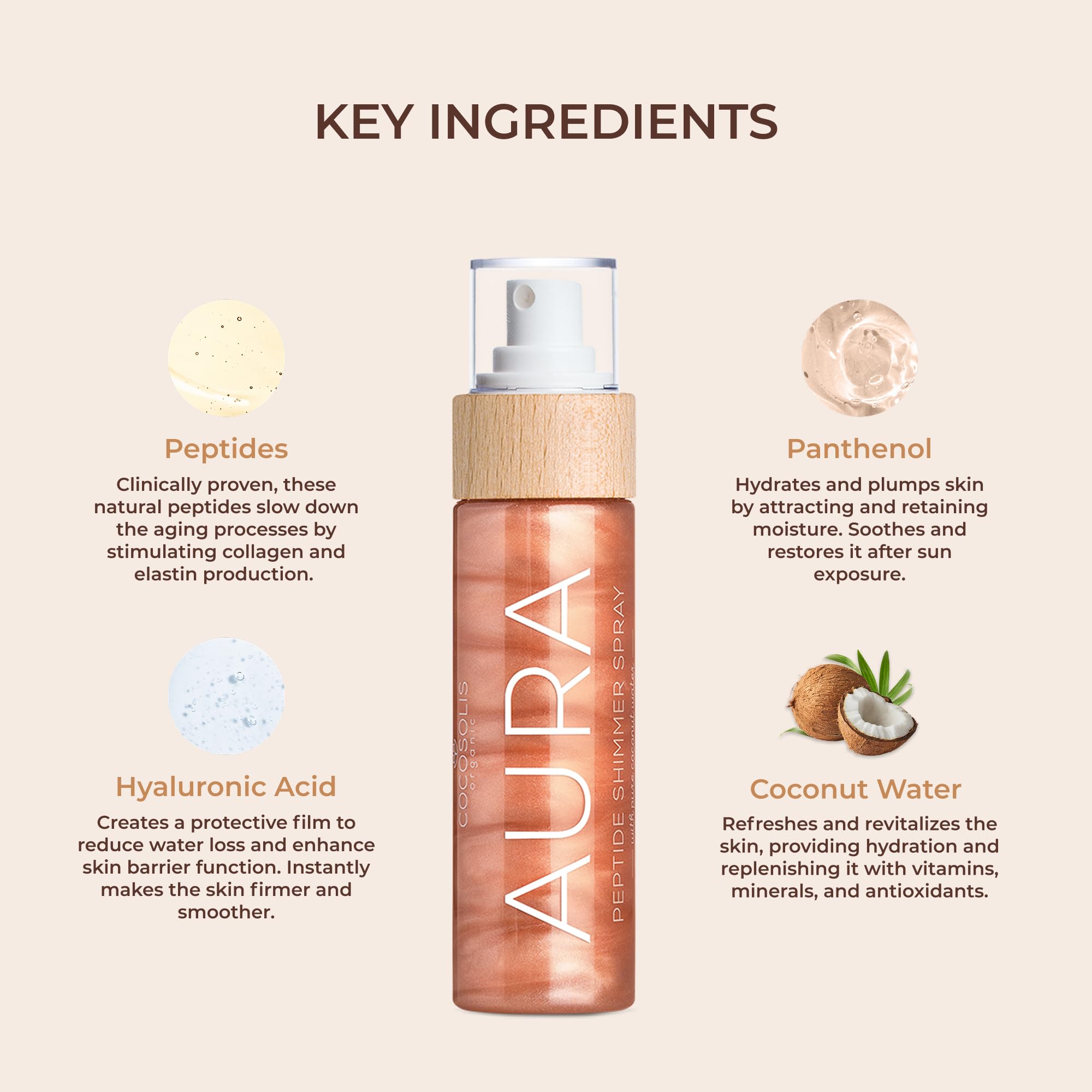 COCOSOLIS Aura Peptide Spray Illuminante con Brillantini - Spray Illuminante Naturale con Peptidi per Viso, Corpo e Capelli