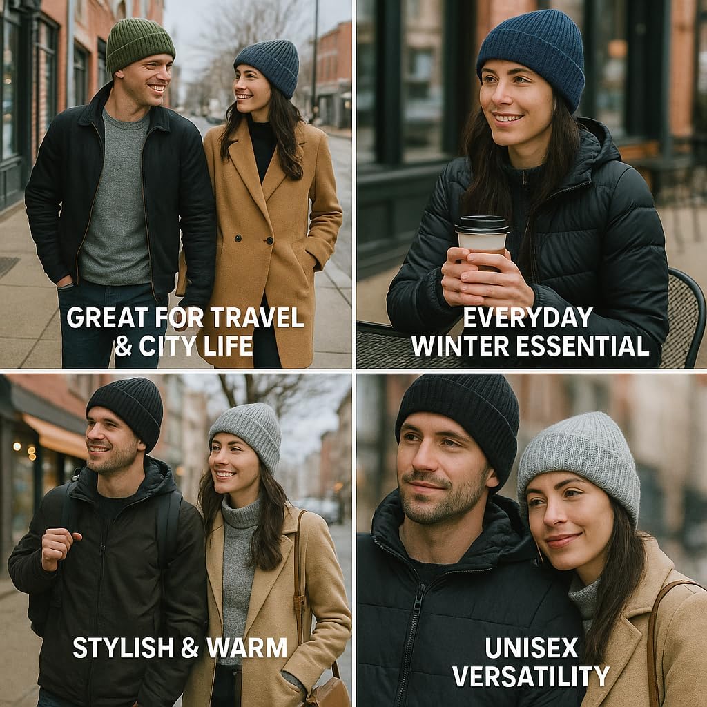 Plus Size Fleece Lined Beanie Hat - M/L/XL/XXL Merino Wool Beanie Hat for Men - Large Winter Hat Ski Skull Cap for Big Heads - Image 6