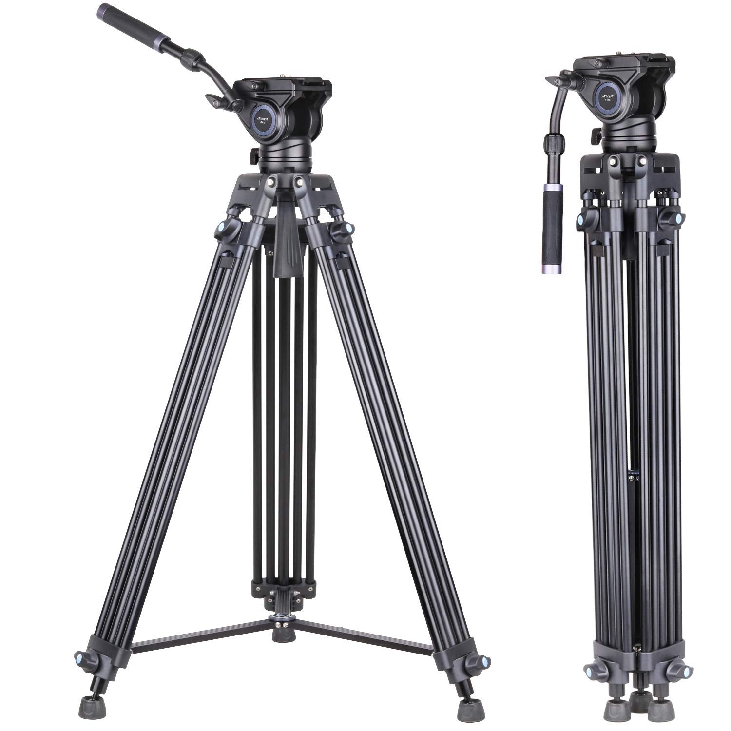 Amazon | ARTCISE MS80 ビデオ三脚、フルードビデオ雲台と75mm