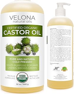 Velona USDA Certified Organic Castor Oil - 32 oz | For Hair, Boost Eyelashes, Eyebrows | Cold pressed, Natural Oil, USP Gr...