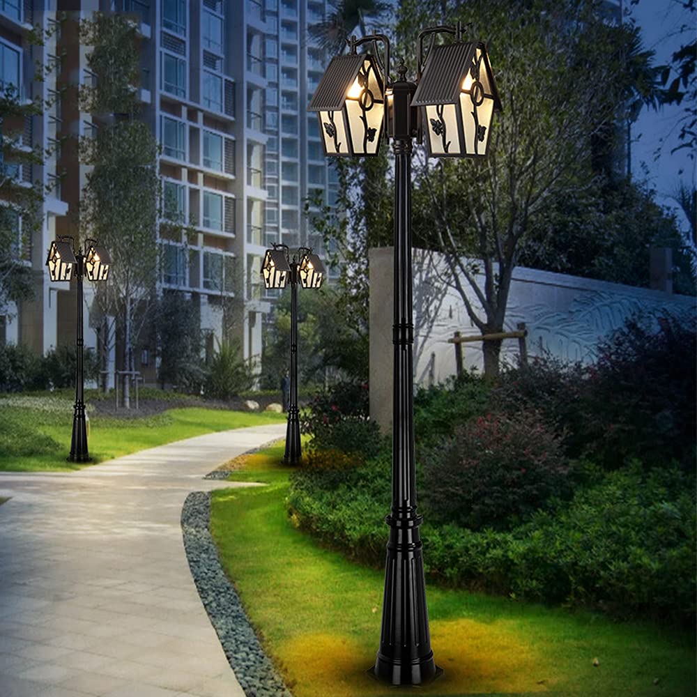 Lamp Post Lights Outdoor,Outdoor Column 2-Lights Black Aluminum Glass Road Lamps Traditional Victorian Exterior Watertight Patio Landscape Street (Height: 2M)