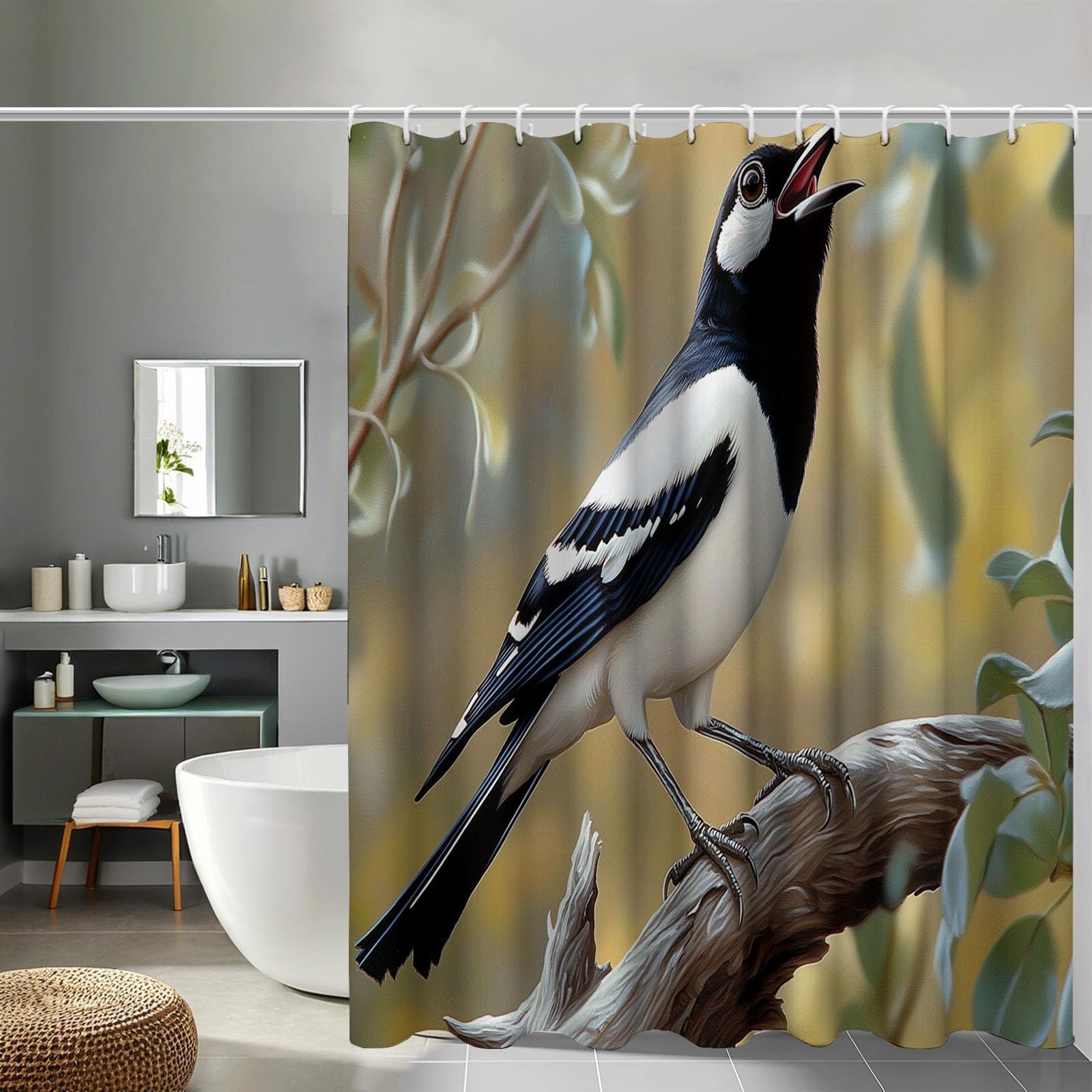 Rideau salle de bain 180x200 cm imperméable en polyester pie bavarde