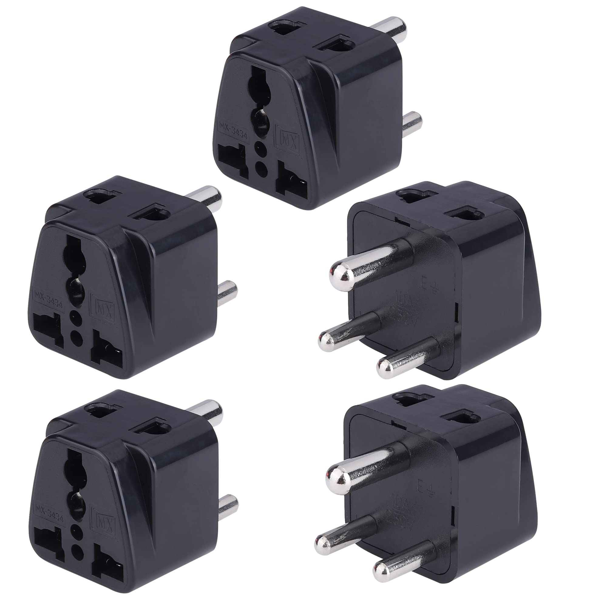MX Universal Travel Adapter Type D – Pack of 5 2‑in‑1 Conversion Plugs for India, USA, UK, China & World – Black-image-15