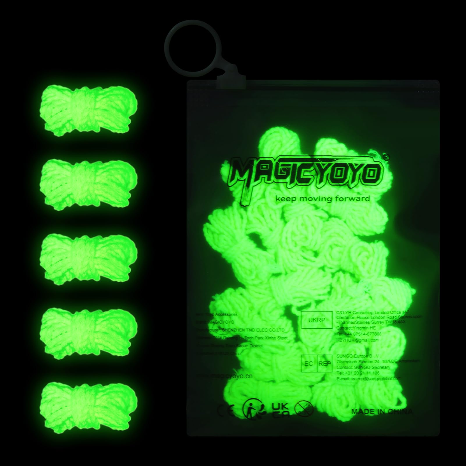 YOSTAR Glow-in-The-Dark Yellow Yoyo Strings - 100% Polyester, Professional Grade for Both Responsive & Non-Responsive Yoyos (15 Pack)
